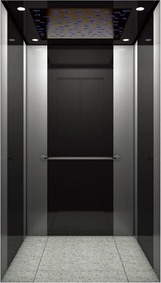 Modern passenger lift cabin with dark panels