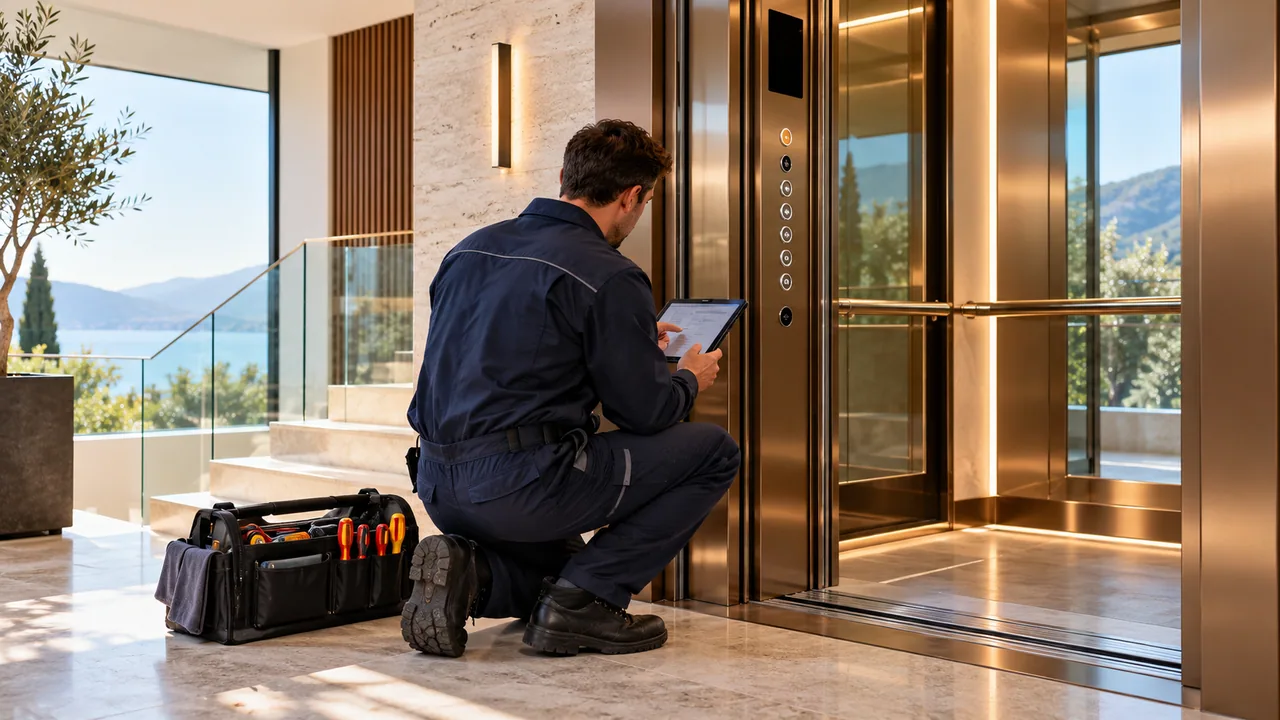 Technician carrying out a scheduled lift maintenance check