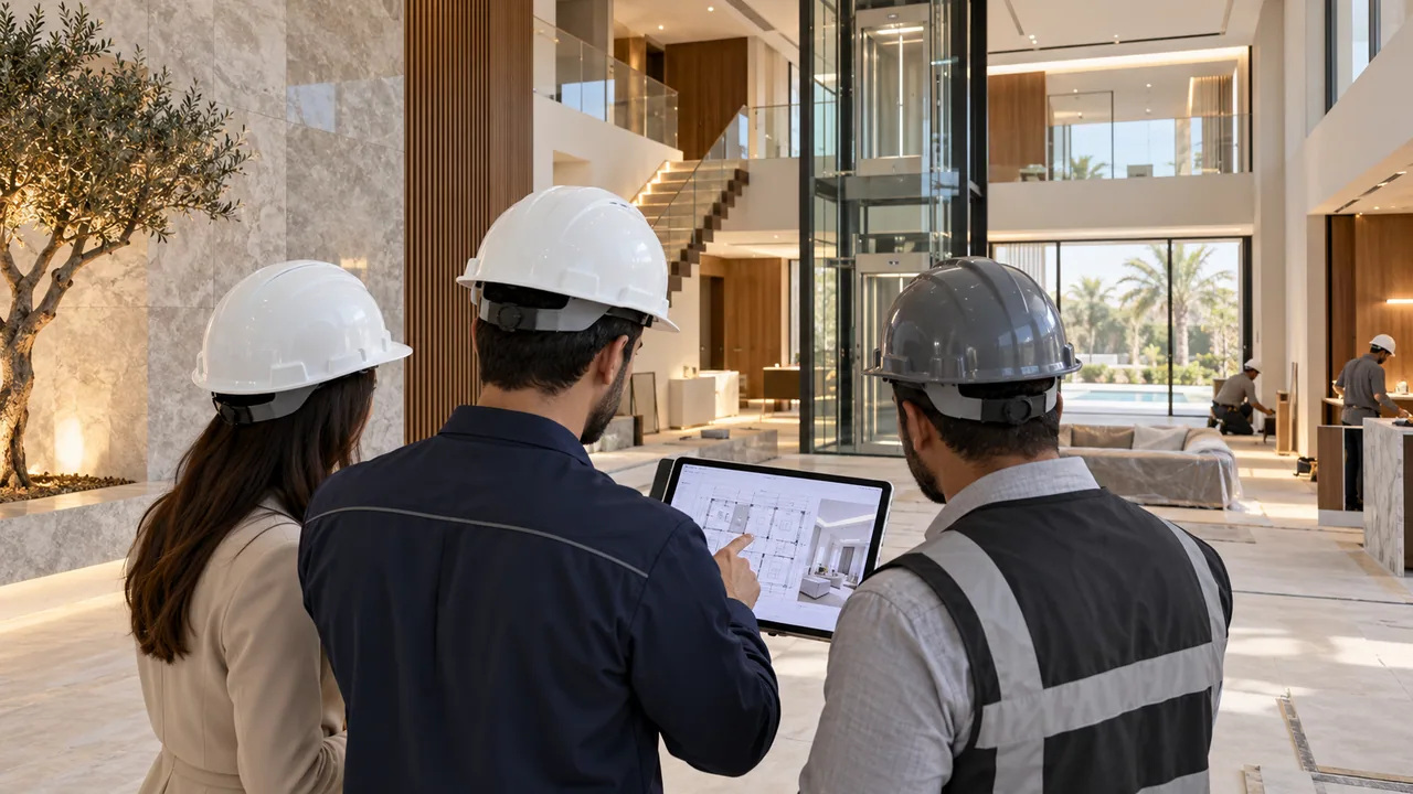 Project team coordinating plans at a villa fit-out